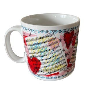 Vintage Russ Berrie Hearts and Music White Ceramic Mug
